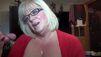 cumshot,cum,facial,tits,blonde,mature,glasses,granny