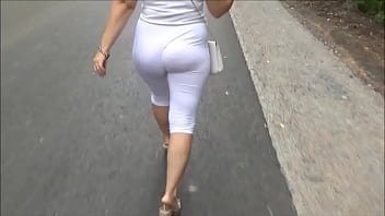 blonde,park,heels,big-ass,walk,sexy-lady,white-leggings,in-a-public-place