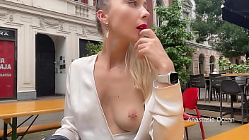 nude-in-public,flashing-tits,flashing-boobs,exhibitionist-wife,topless-in-public,topless-in-cafe